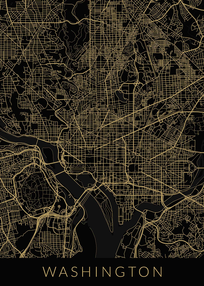 Washington Map Black Gold