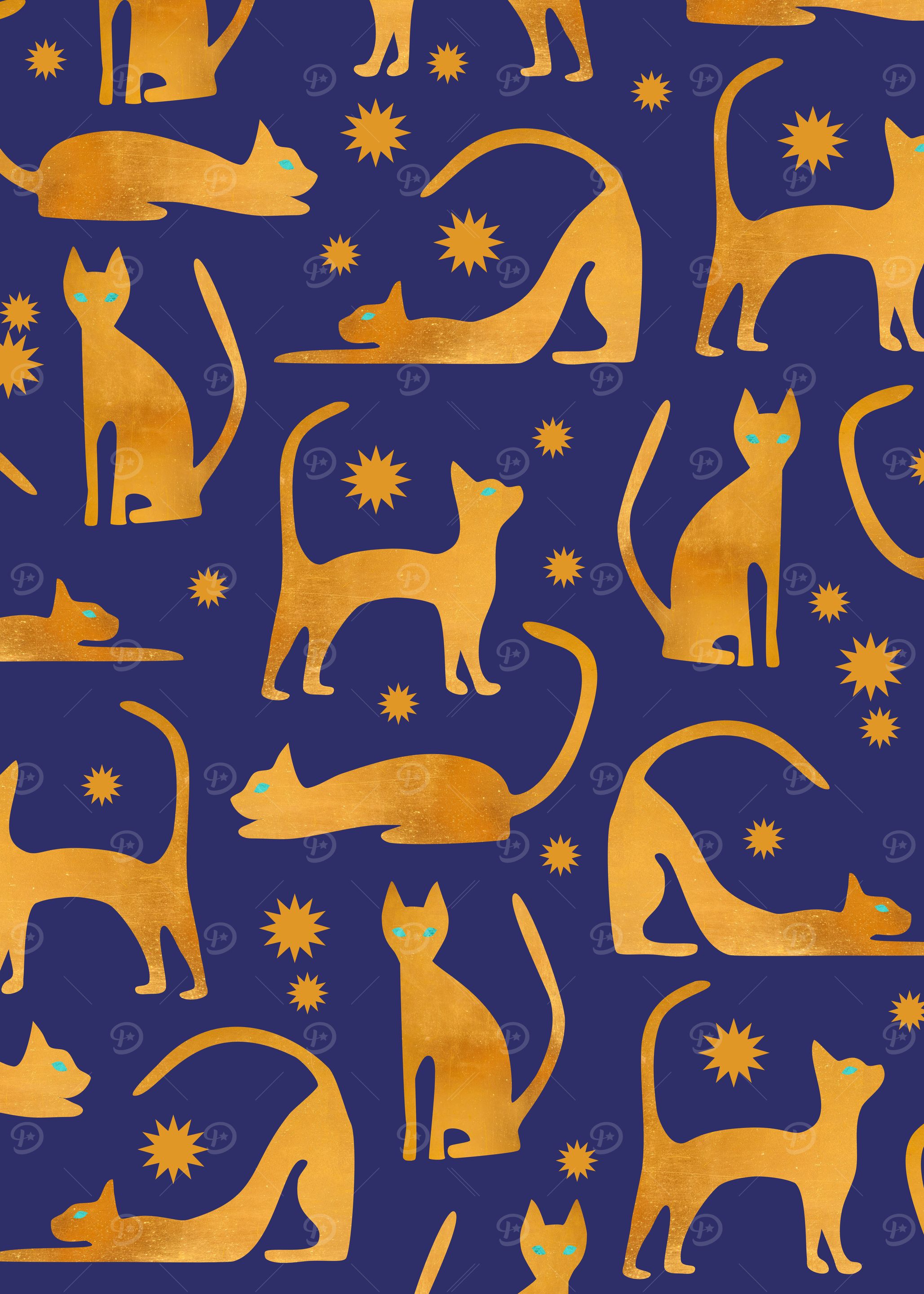 Golden cats with dark blue