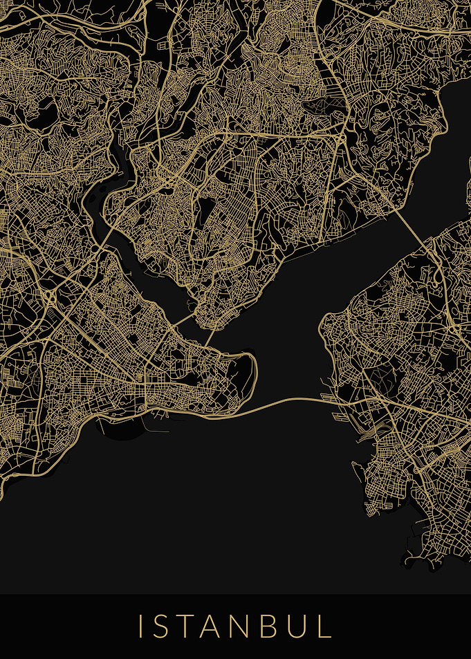 Istanbul Map Black Gold