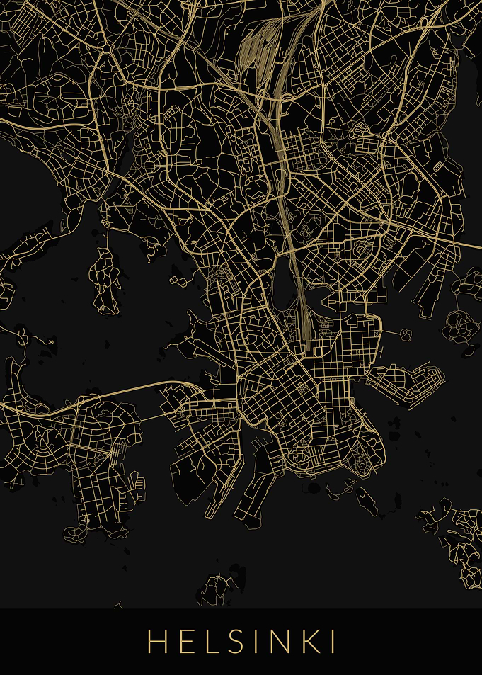 Helsinki Map Black Gold