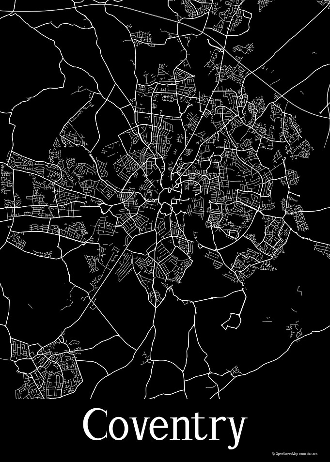 Coventry UK Black Map