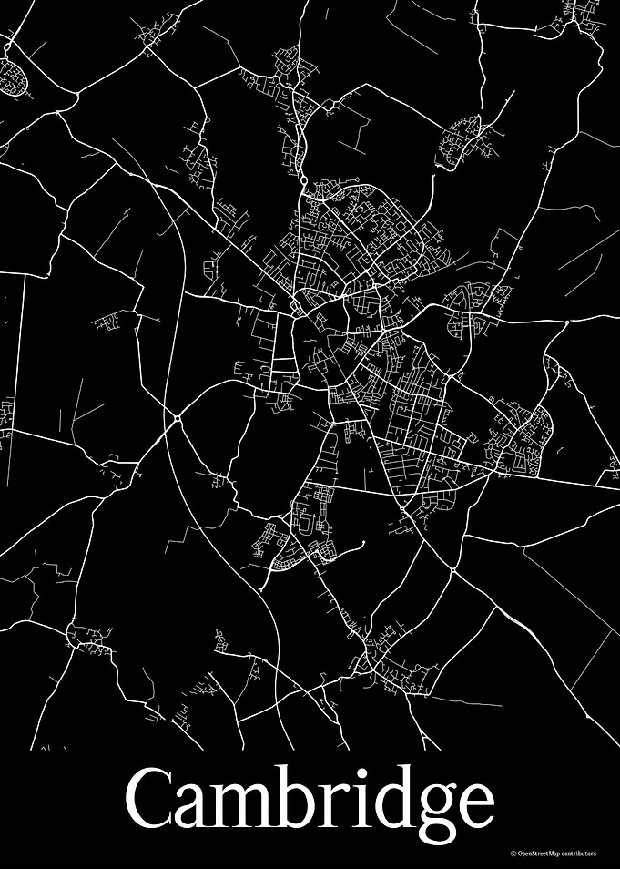 Cambridge UK Black Map
