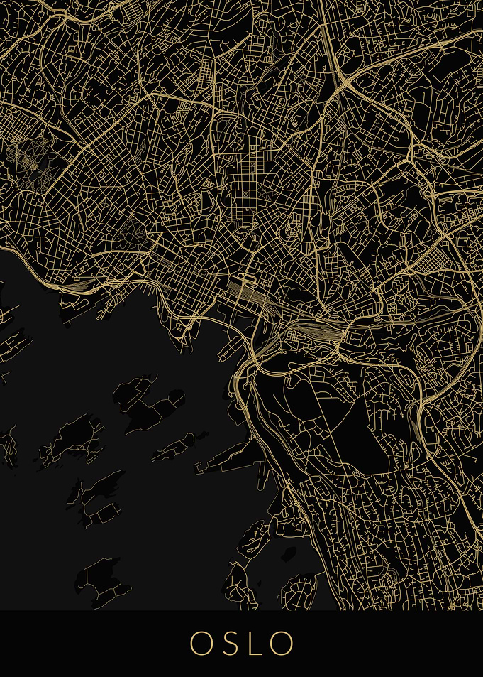 Oslo Map Black Gold
