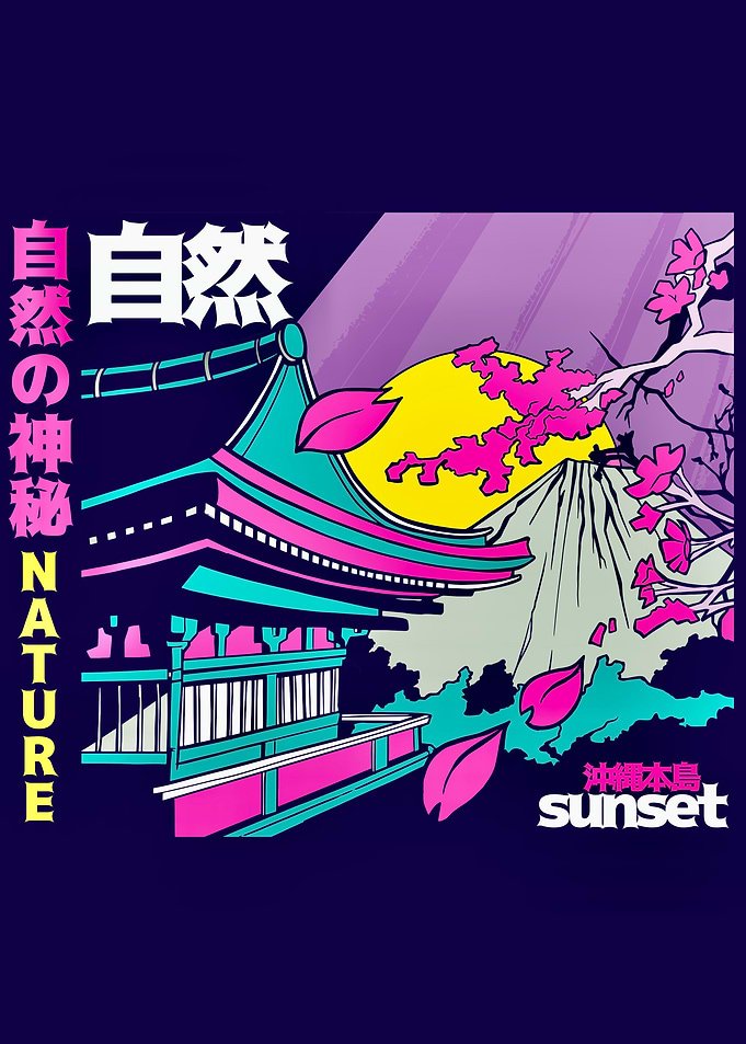 Japanese sunset fuji moon