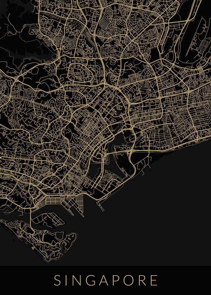 Singapore Map Black Gold