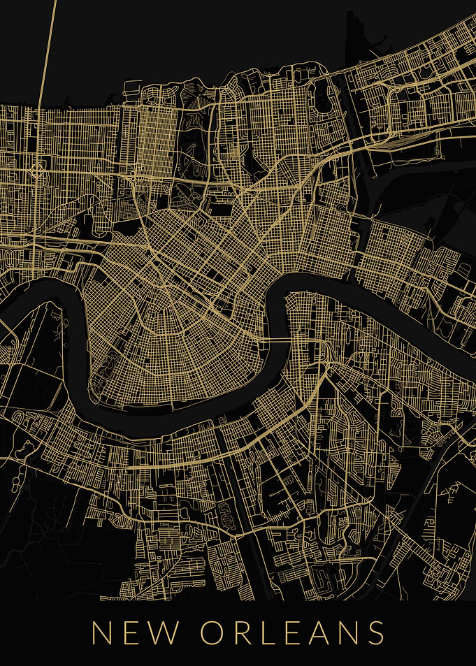 New Orleans Map Black Gold
