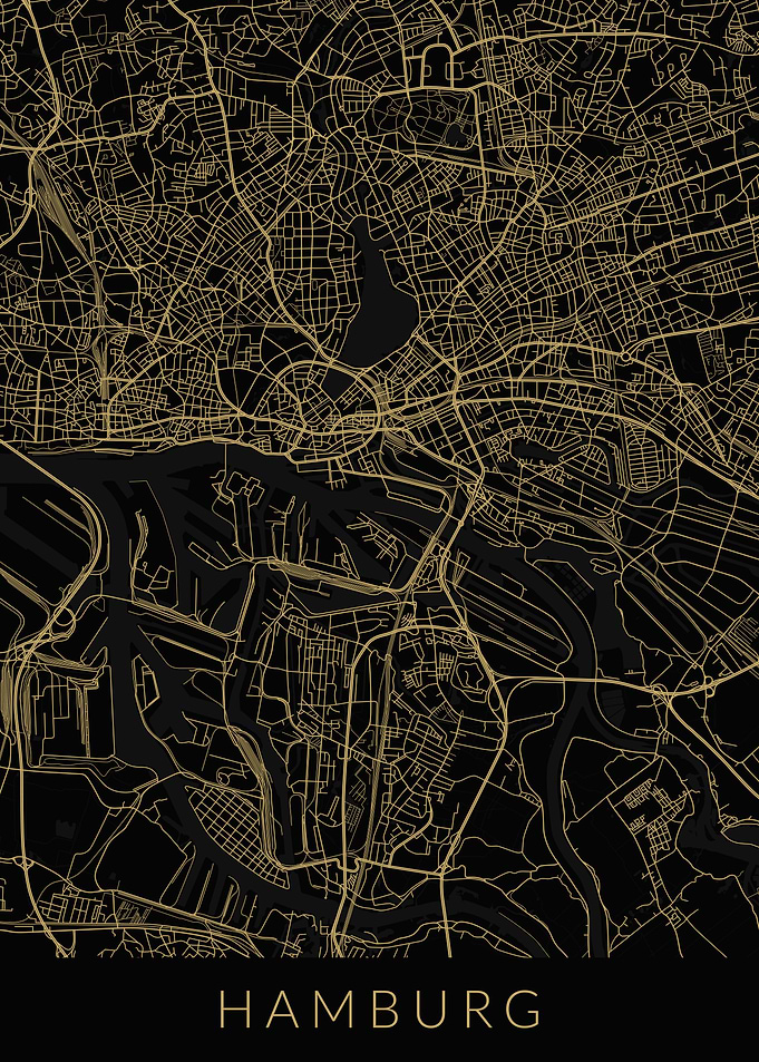 Hamburg Map Black Gold