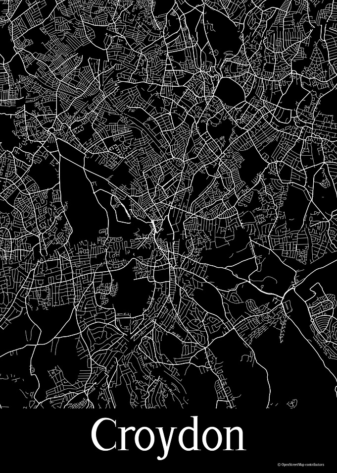 Croydon UK Black Map