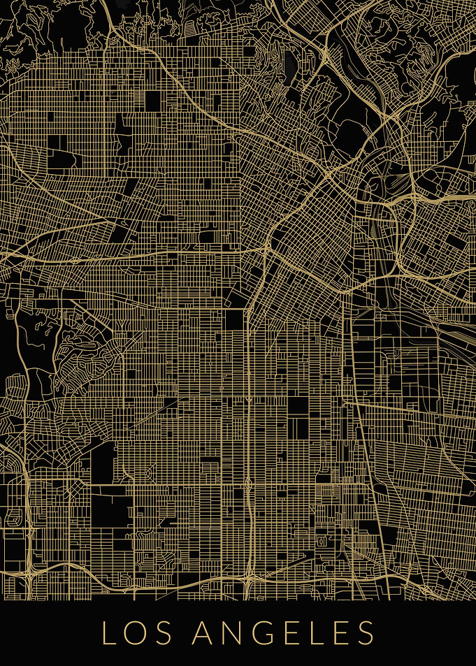 Los Angeles Map Black Gold