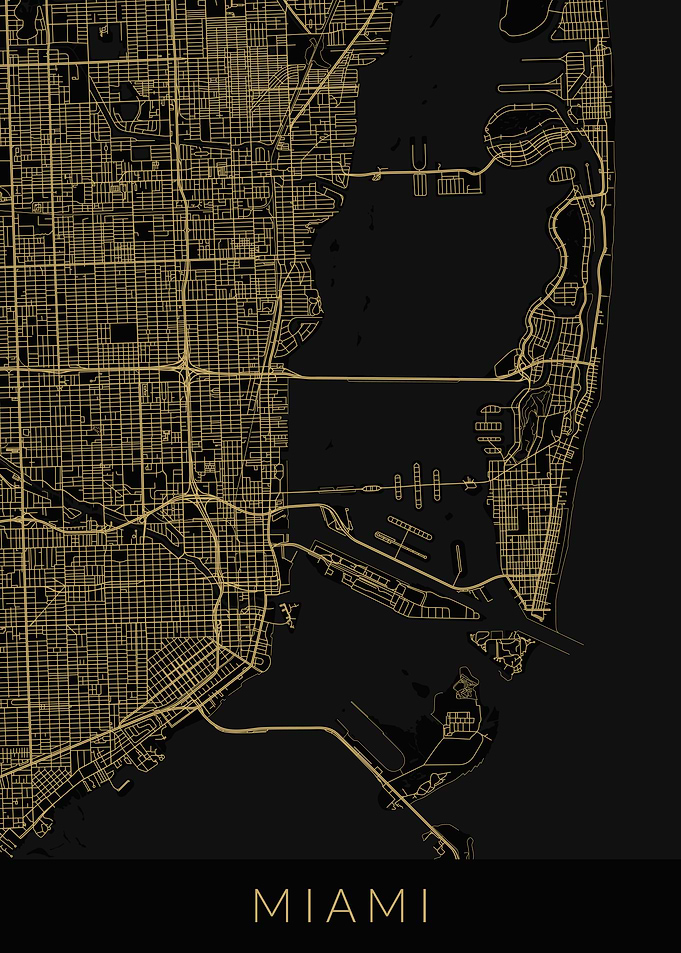 Miami Map Black Gold