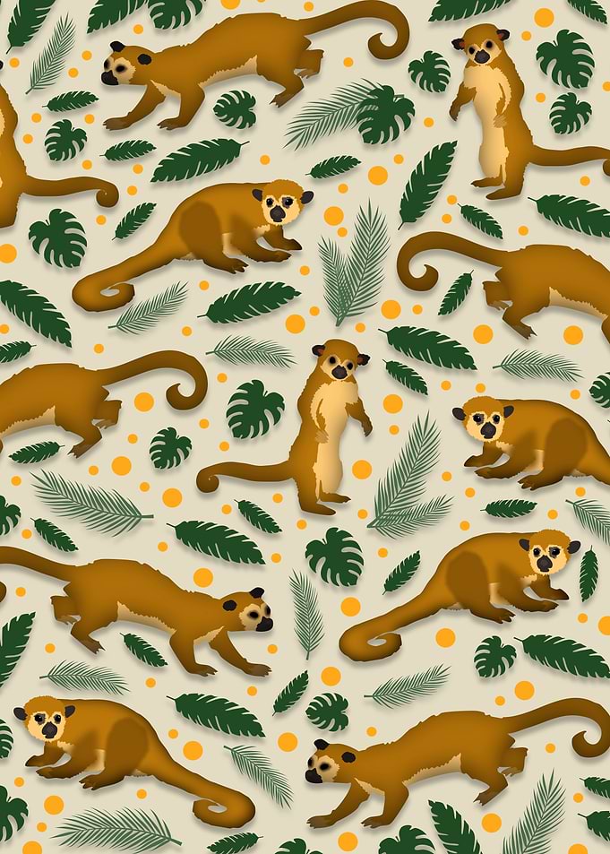Kinkajou bears with leaves