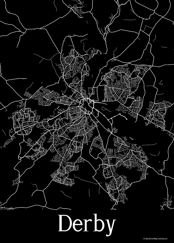 Derby UK Black Map