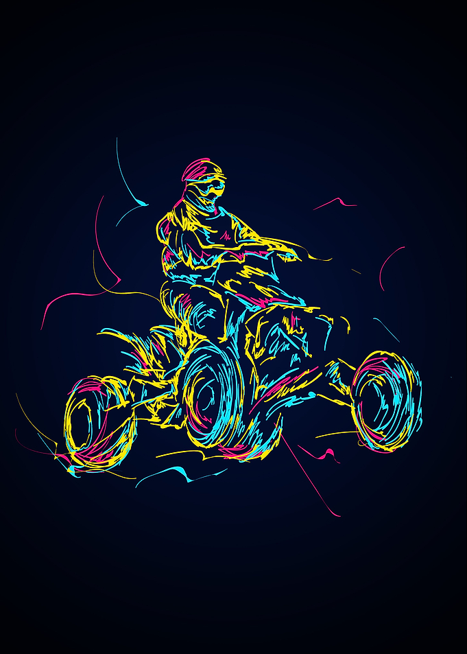 Abstract colorful atv ride