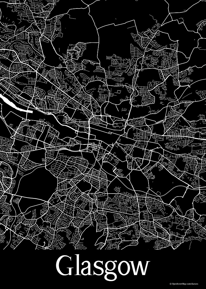 Glasgow UK Black Map