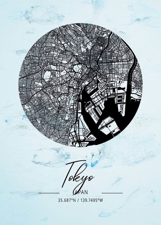 Tokyo Alpha Watercolor Map