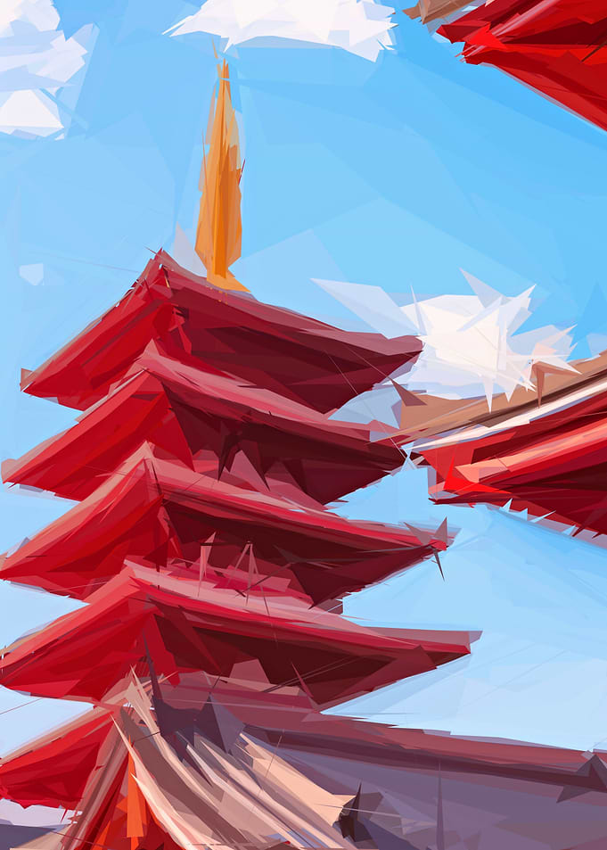 Japanese Art Red Temple