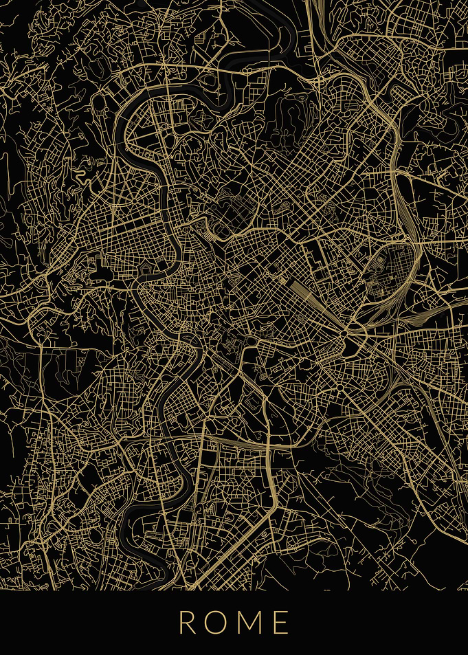 Rome Map Black Gold Italy