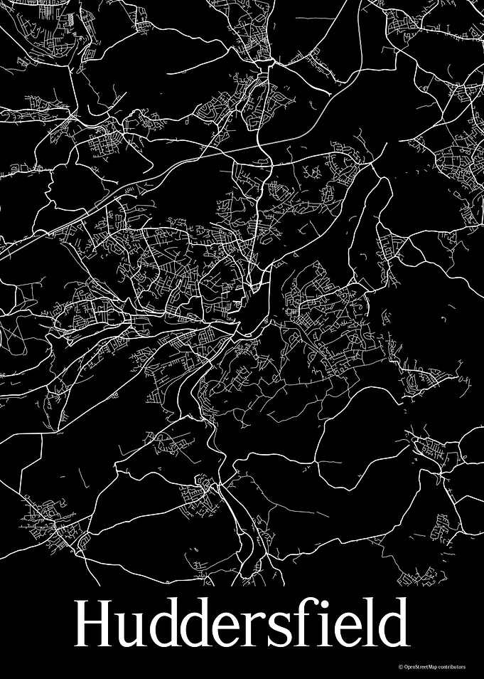 Huddersfield UK Black Map