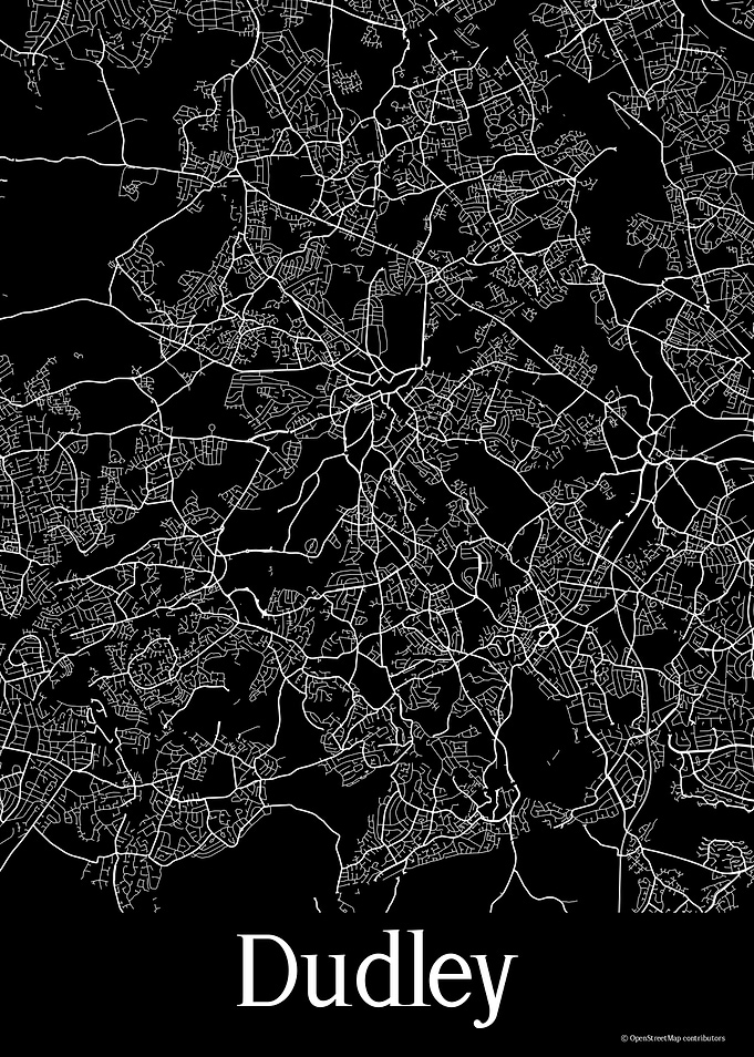 Dudley UK Black Map