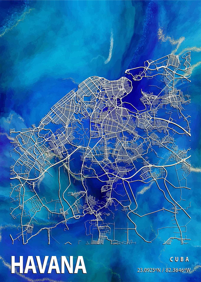 Havana Map Cuba marble