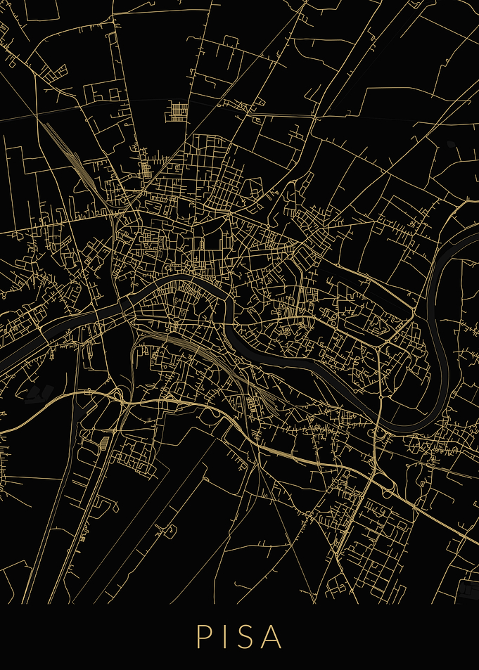 Pisa Map Black Gold Italy
