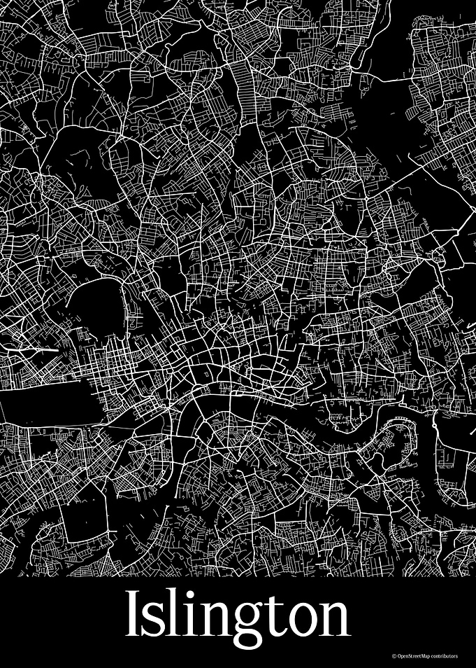 Islington UK Black Map
