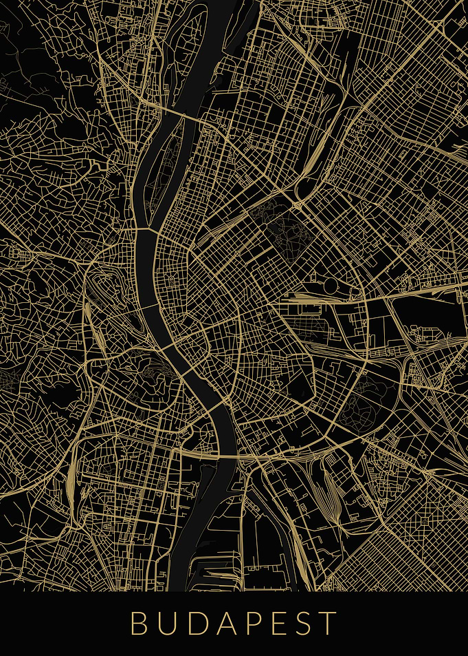 Budapest Map Black Gold