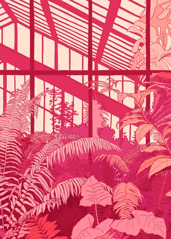 Dramatic pink greenhouse