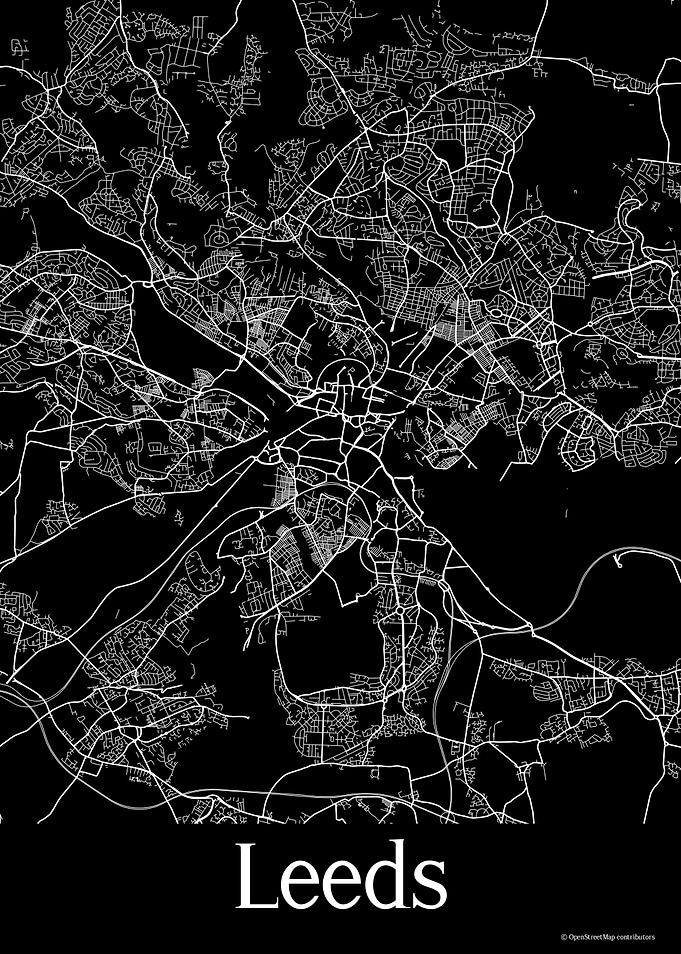 Leeds UK Black Map