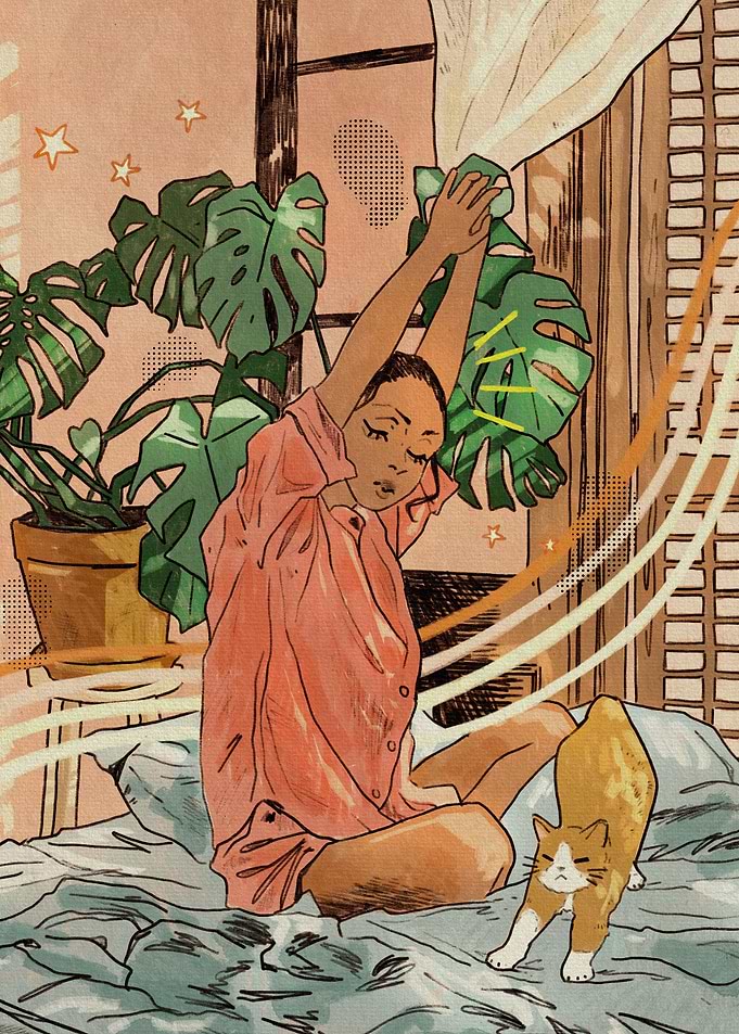 Stretching with the cat