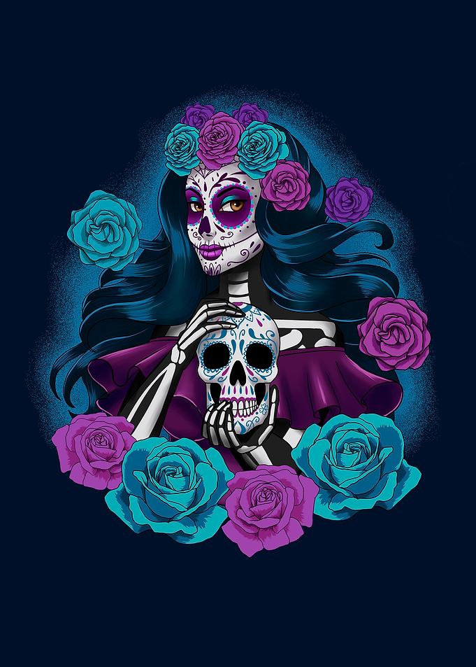 Mexican catrina and skull