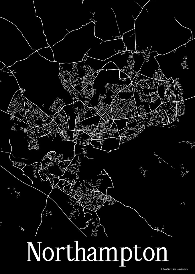 Northampton UK Black Map