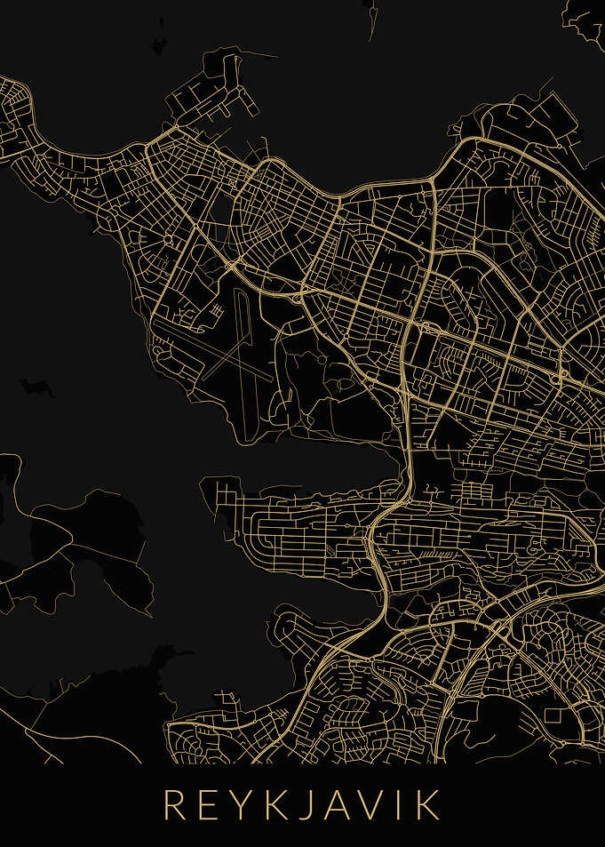 Reykjavik Map Black Gold