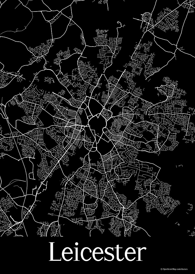 Leicester UK Black Map