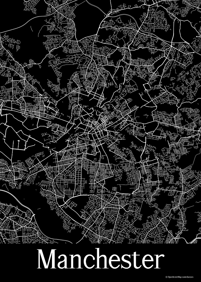 Manchester UK Black Map