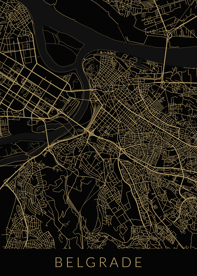 Belgrade Map Black Gold