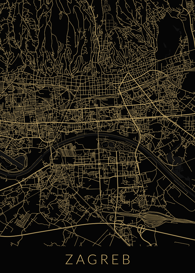 Zagreb Map Black Gold