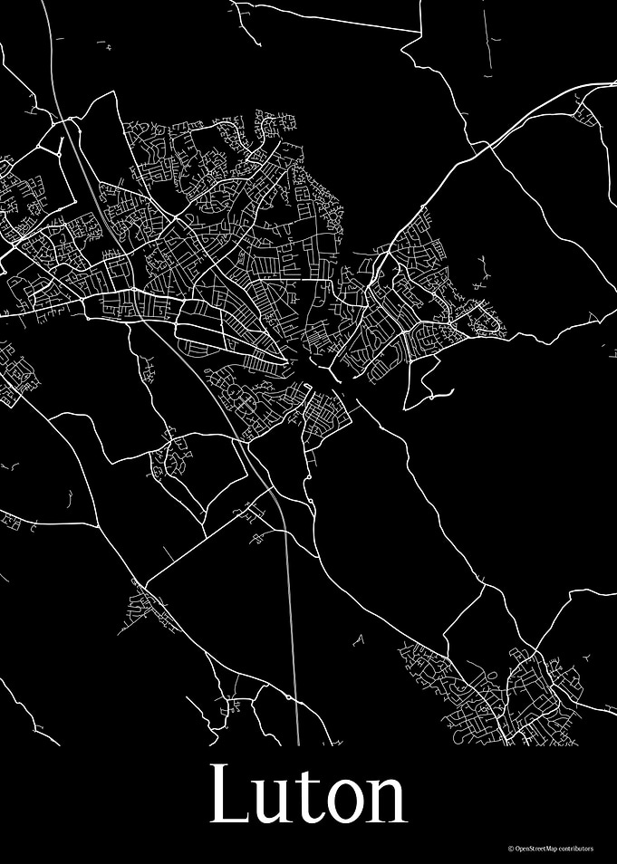 Luton UK Black Map