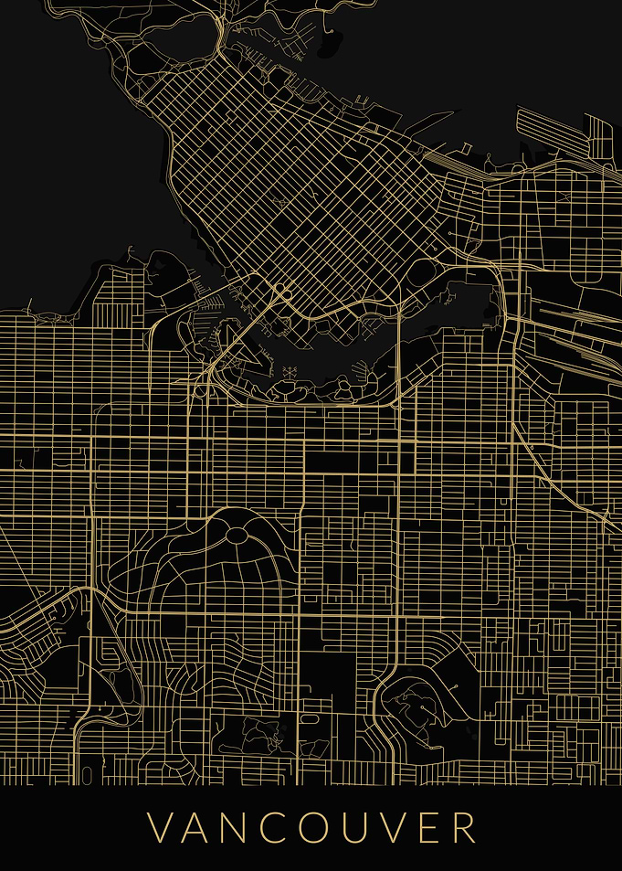 Vancouver Map Black Gold