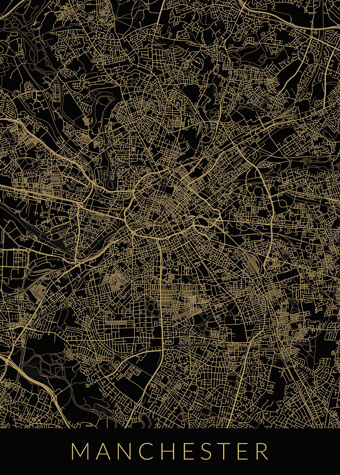 Manchester Map Black Gold