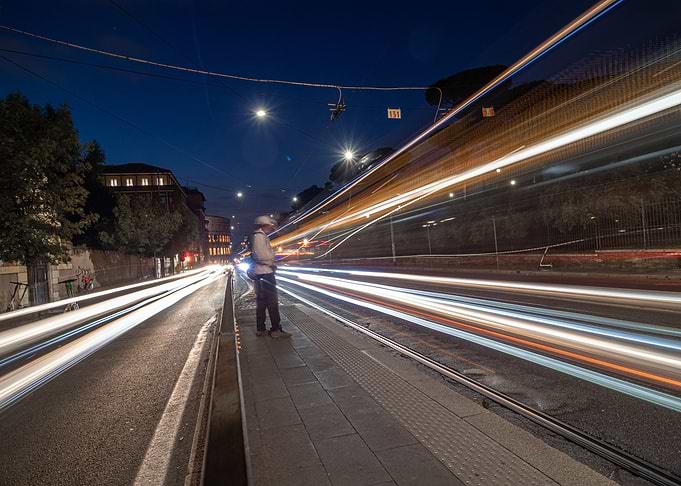 Night city busy traffic