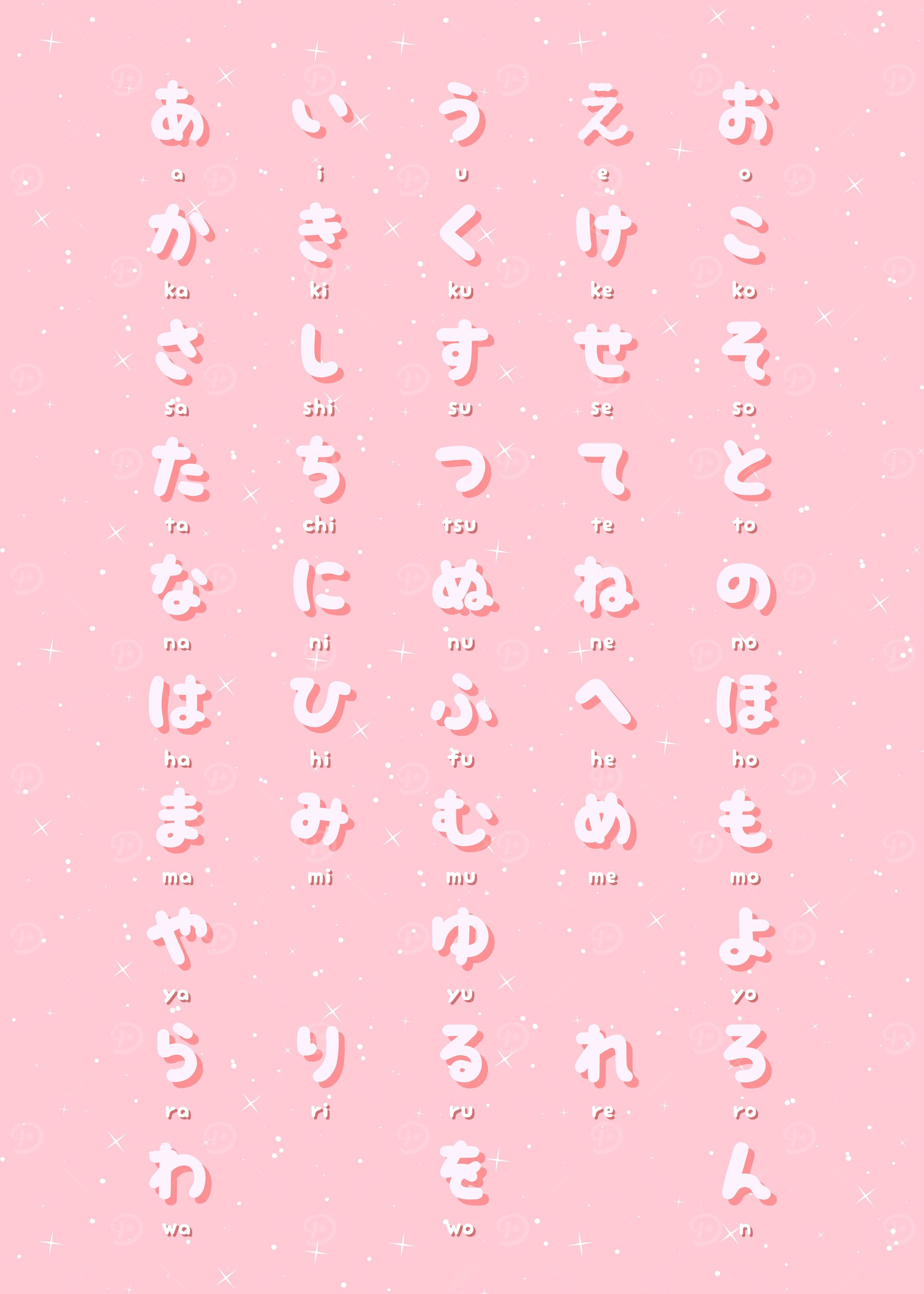 Pink Kawaii Hiragana Chart