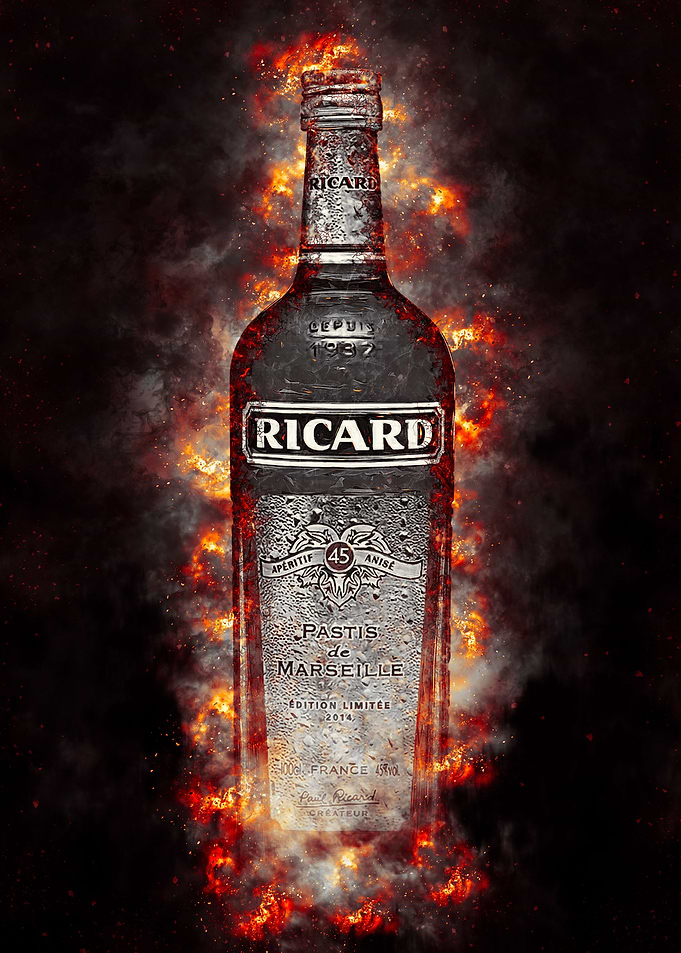 Ricard Bottle in fire