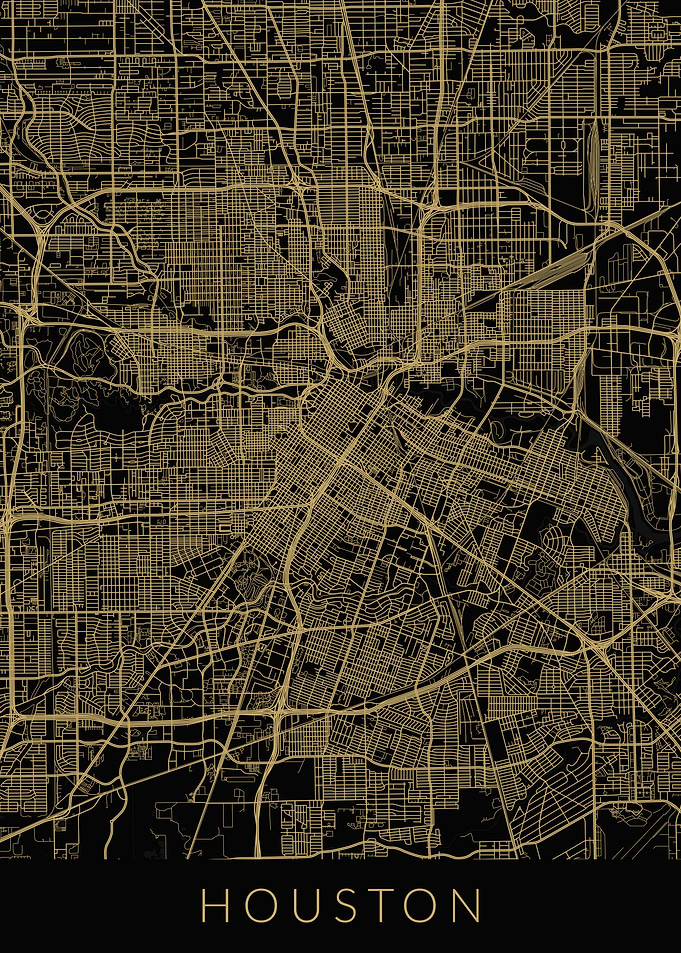 Houston Map Black Gold