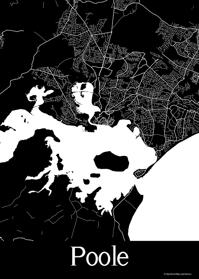 Poole UK Black Map