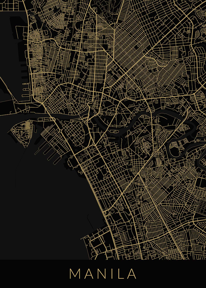 Manila Map Black Gold
