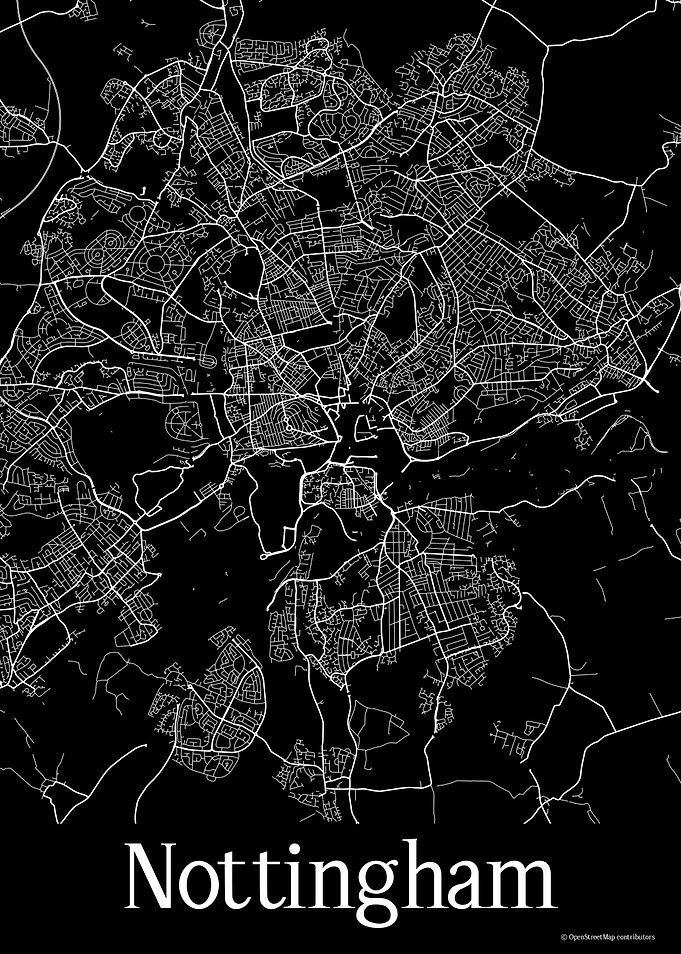Nottingham UK Black Map