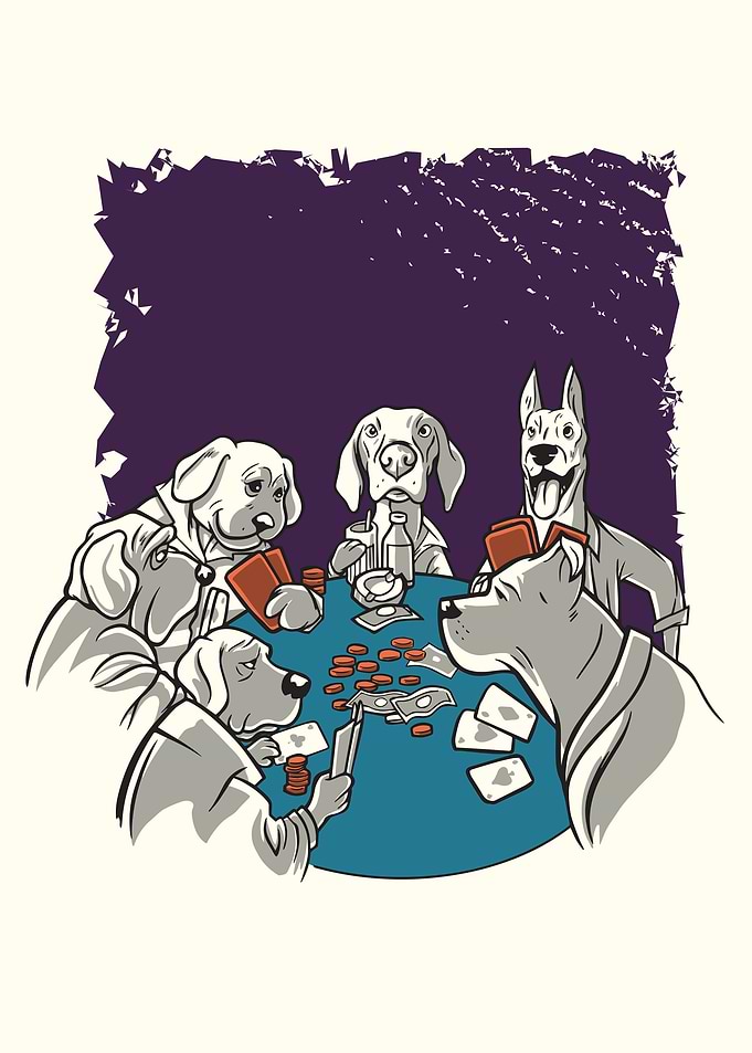 vintage anime dogs poker