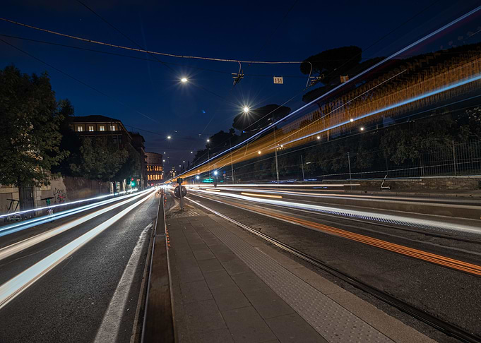 Night city busy traffic