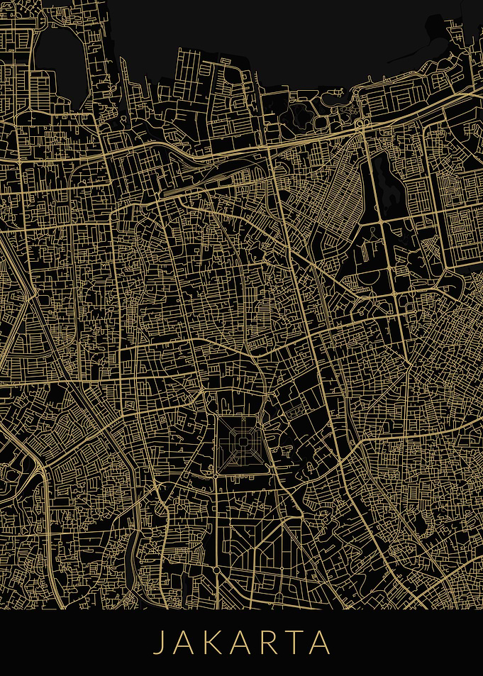 Jakarta Map Black Gold